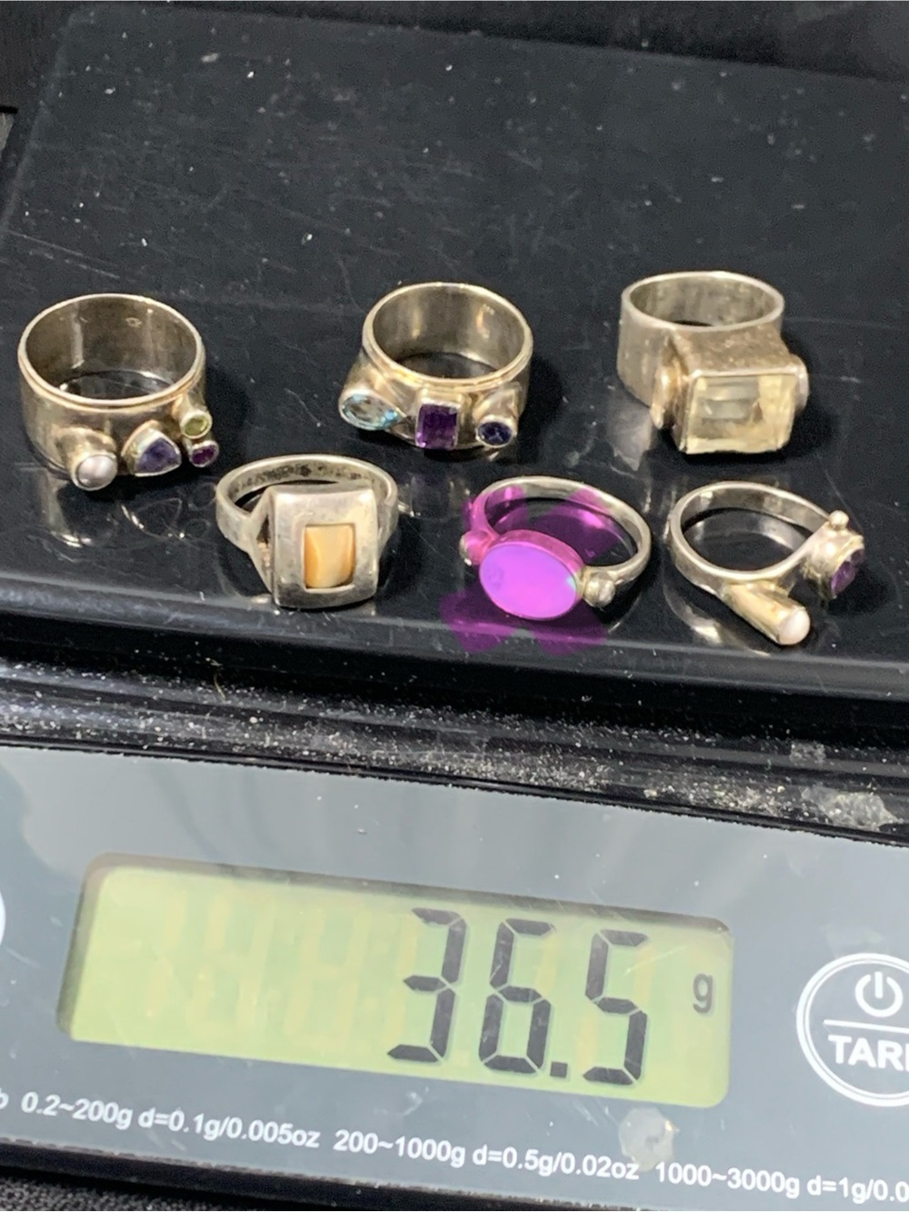 Sterling Silver 925 Mixed Gemstone Ring Set - FIVE Rings - Size 7